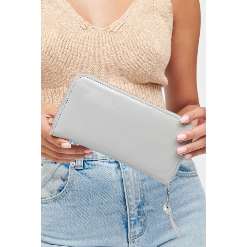 Woman wearing Grey Urban Expressions Patent Zip Around Wallet Wallet 840611125750 View 1 | Grey