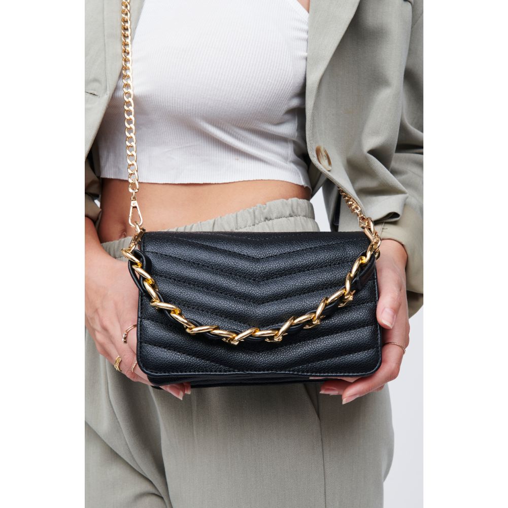 Woman wearing Black Urban Expressions Genny - Chevron Stitch Crossbody 818209011068 View 1 | Black