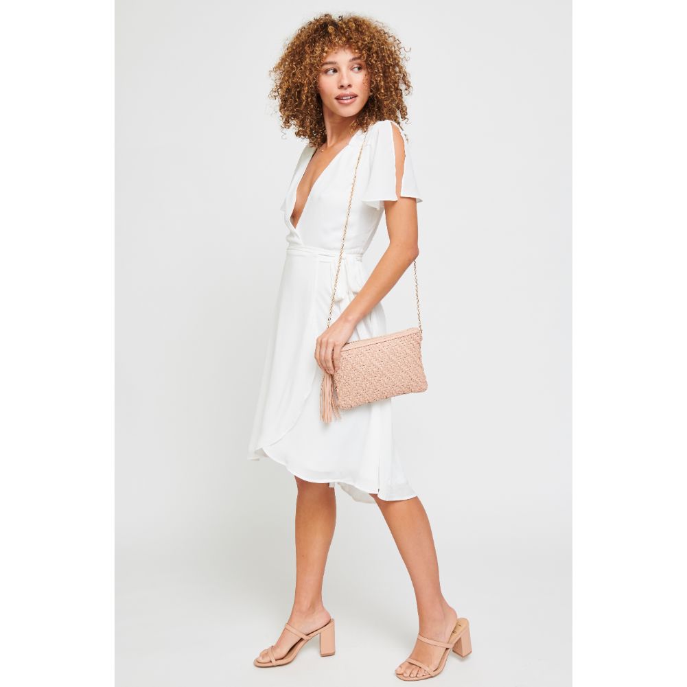 Woman wearing French Rose Urban Expressions Jess Clutch 840611172525 View 4 | French Rose