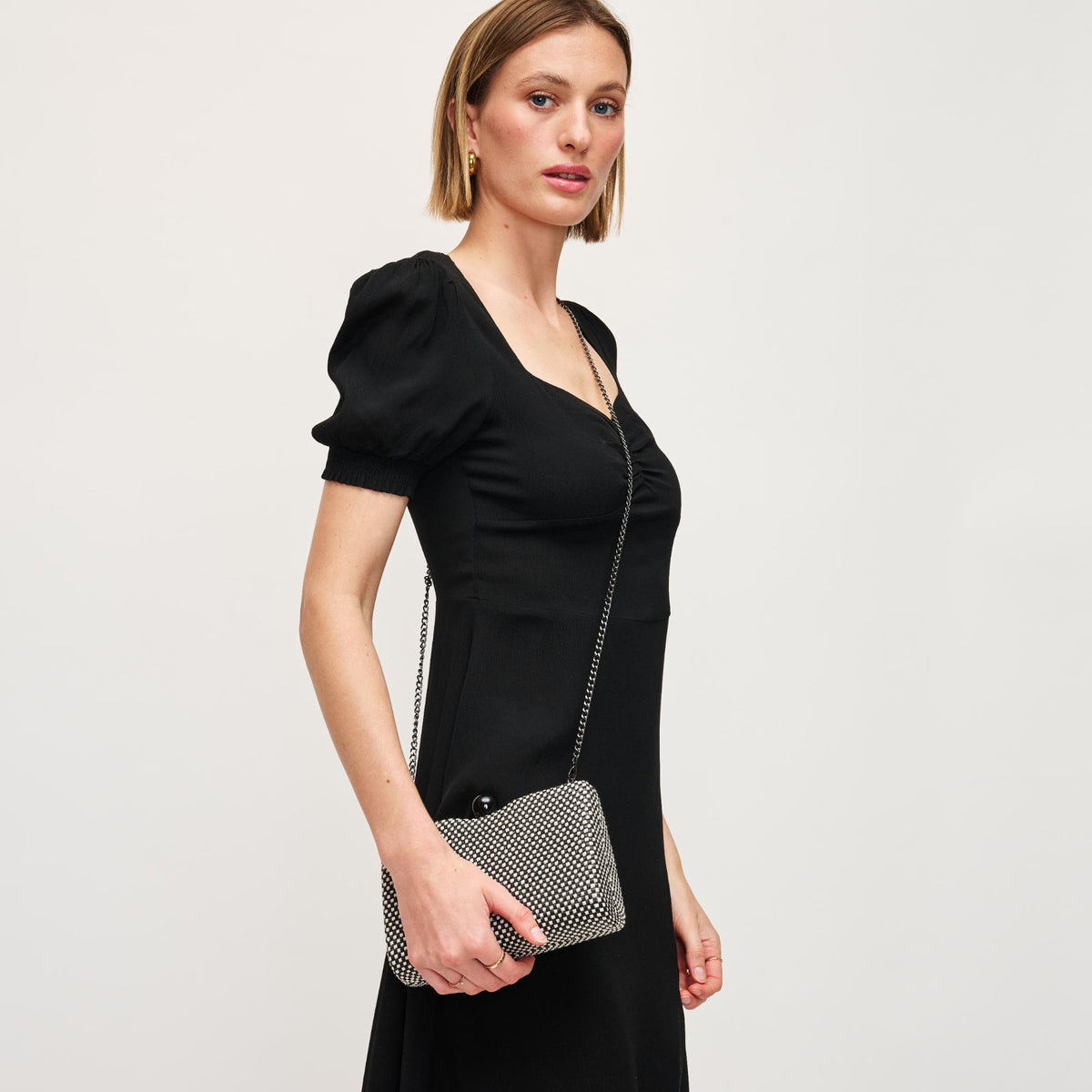 Woman wearing Black Ivory Urban Expressions Marissa Evening Bag 840611152893 View 2 | Black Ivory