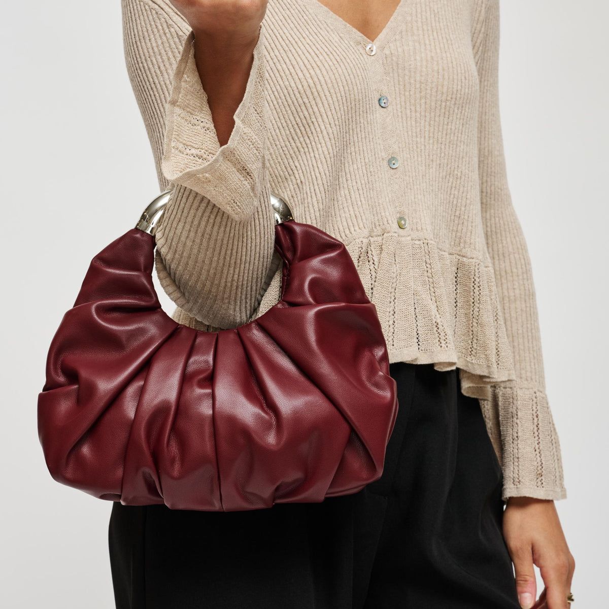 Woman wearing Wine Urban Expressions Luxx Clutch 840504212222 View 1 | Wine