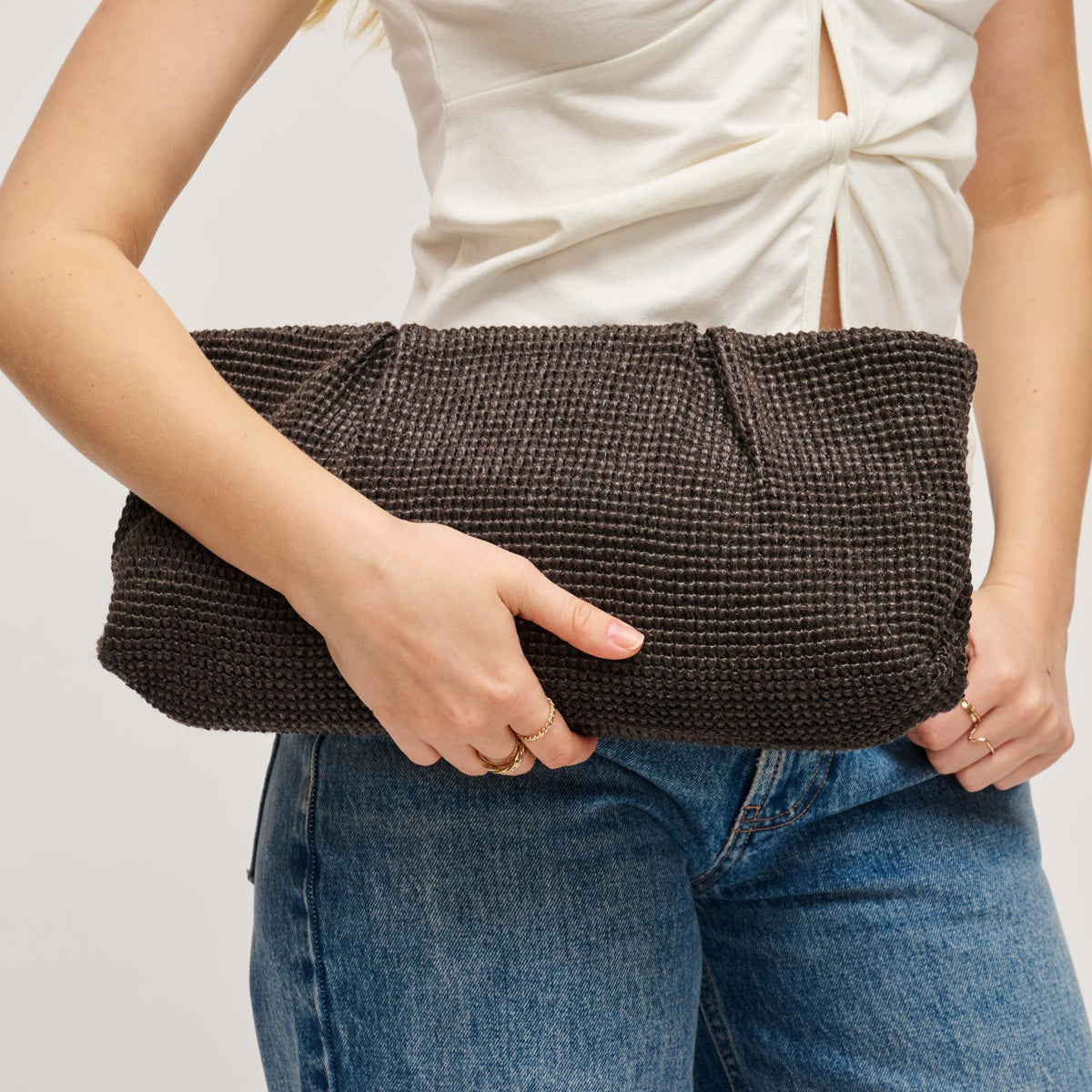 Woman wearing Chocolate Urban Expressions Franny - Seasonal Clutch 840504208522 View 2 | Chocolate