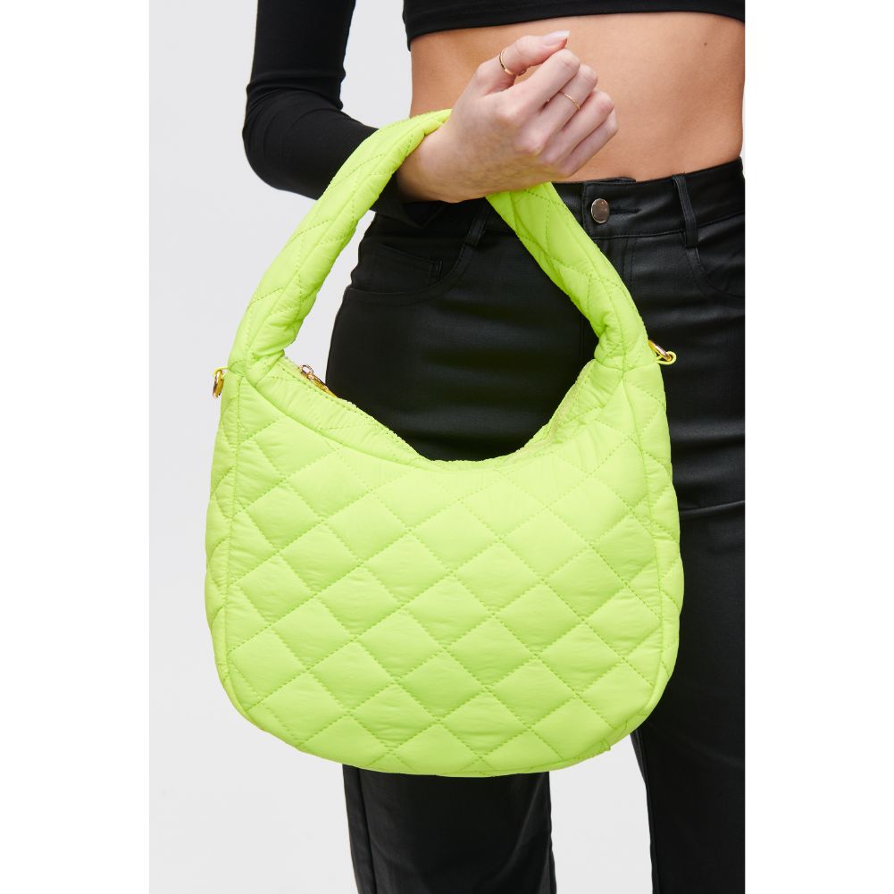Woman wearing Neon Yellow Urban Expressions Sonoma - Quilted Nylon Hobo 840611118493 View 4 | Neon Yellow
