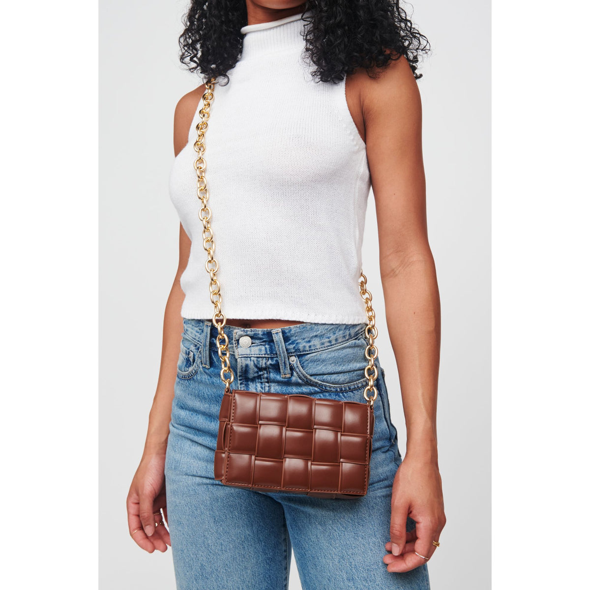 Woman wearing Chocolate Urban Expressions Holden Crossbody 840611101266 View 1 | Chocolate