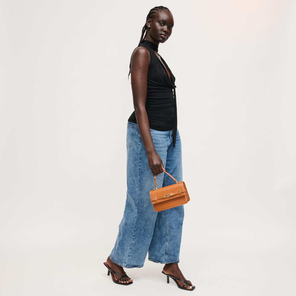 Woman wearing Cognac Urban Expressions Lily Crossbody 840504205811 View 4 | Cognac