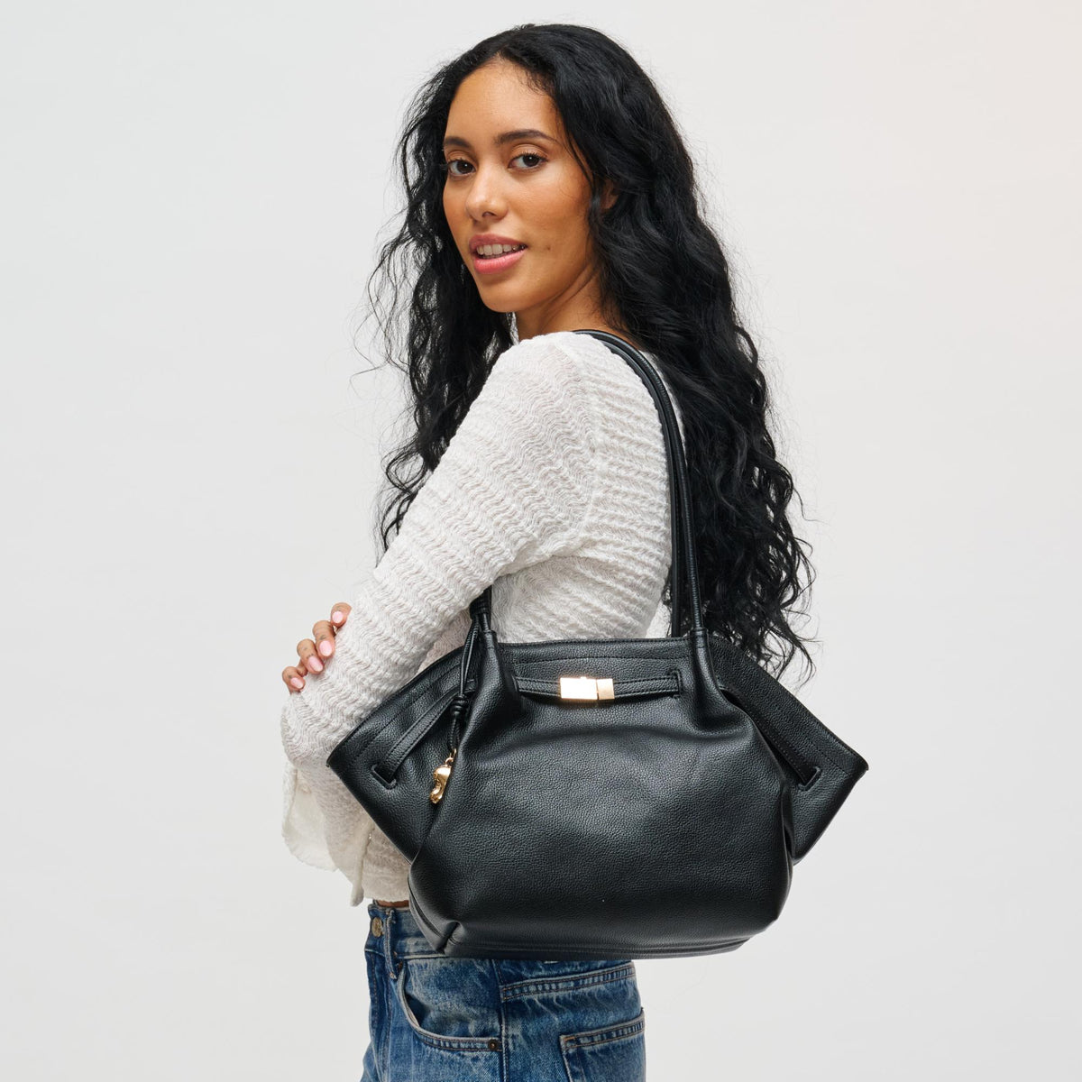 Woman wearing Black Urban Expressions Monroe Satchel 840504200816 View 2 | Black