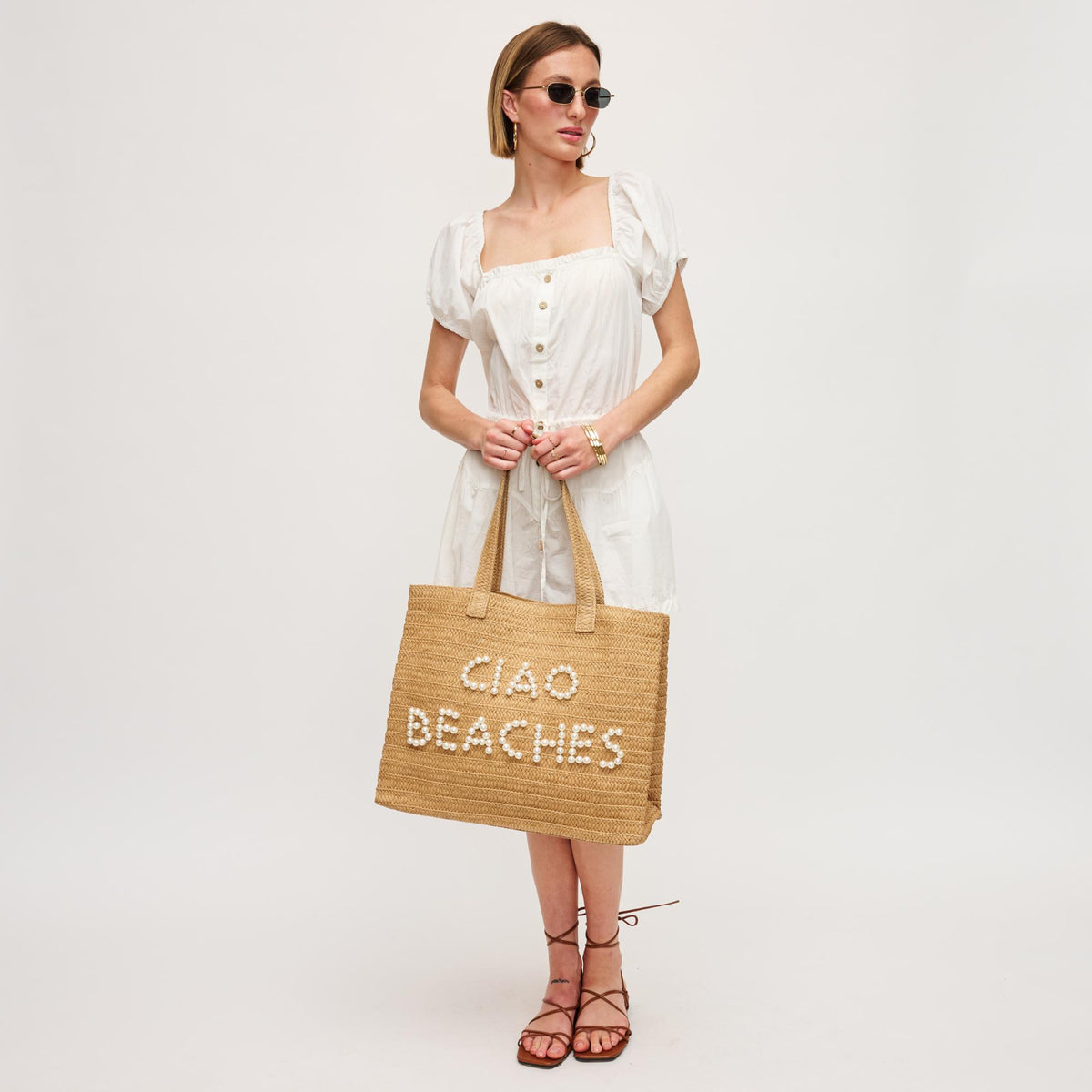 Woman wearing Ciao Beaches Urban Expressions Seaton - Pearls Tote 840611152541 View 3 | Ciao Beaches