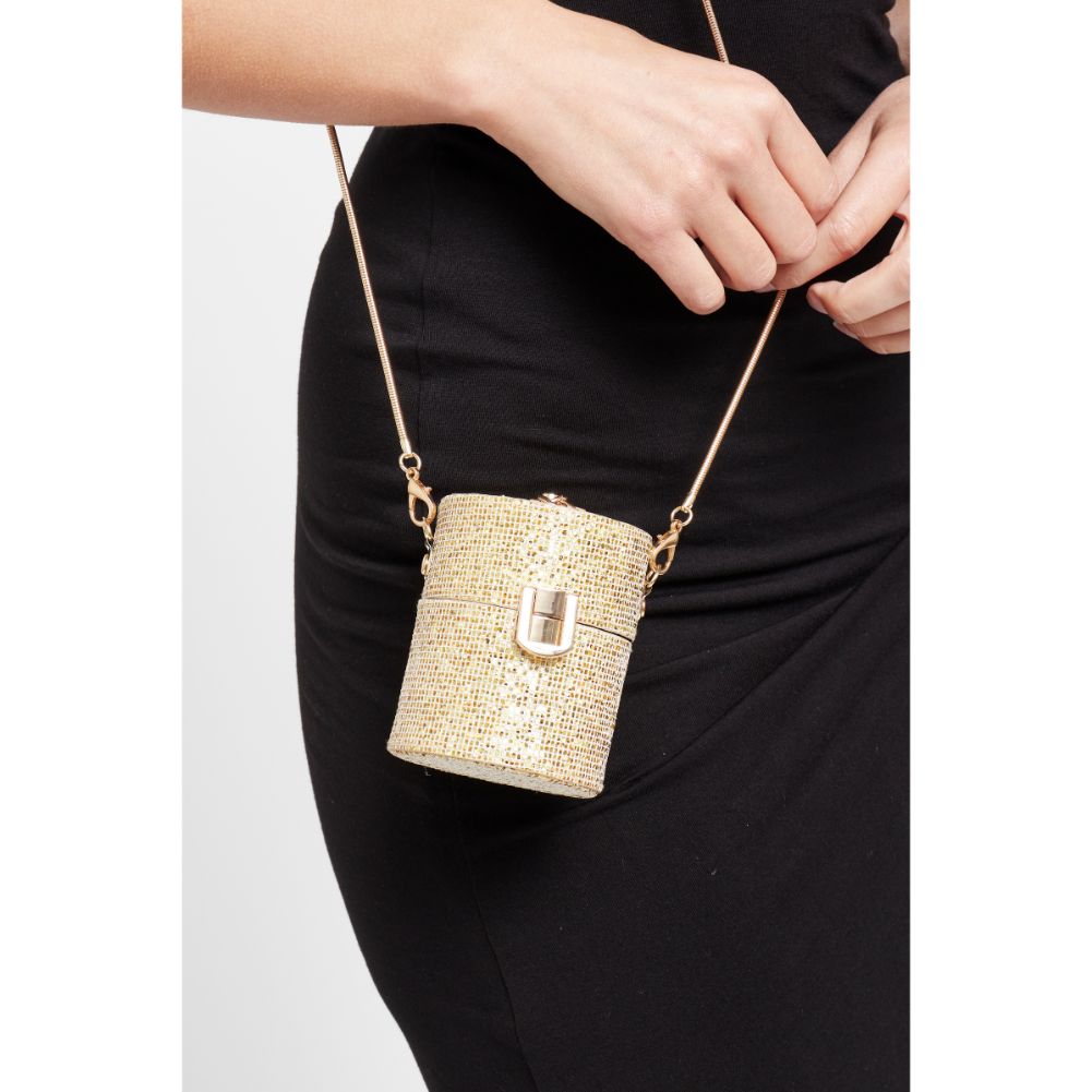 Woman wearing Gold Urban Expressions Aura Evening Bag 840611177339 View 1 | Gold