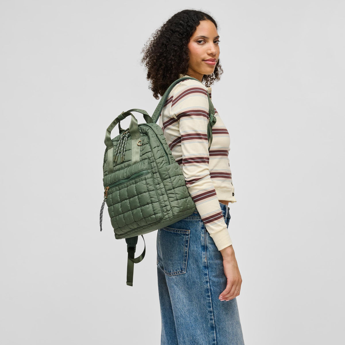 Woman wearing Olive Urban Expressions Smith Backpack 840504214608 View 2 | Olive