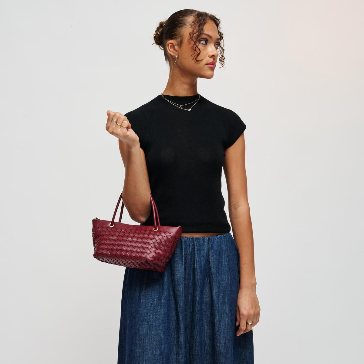 Woman wearing Burgundy Urban Expressions Otto Crossbody 840504214059 View 3 | Burgundy