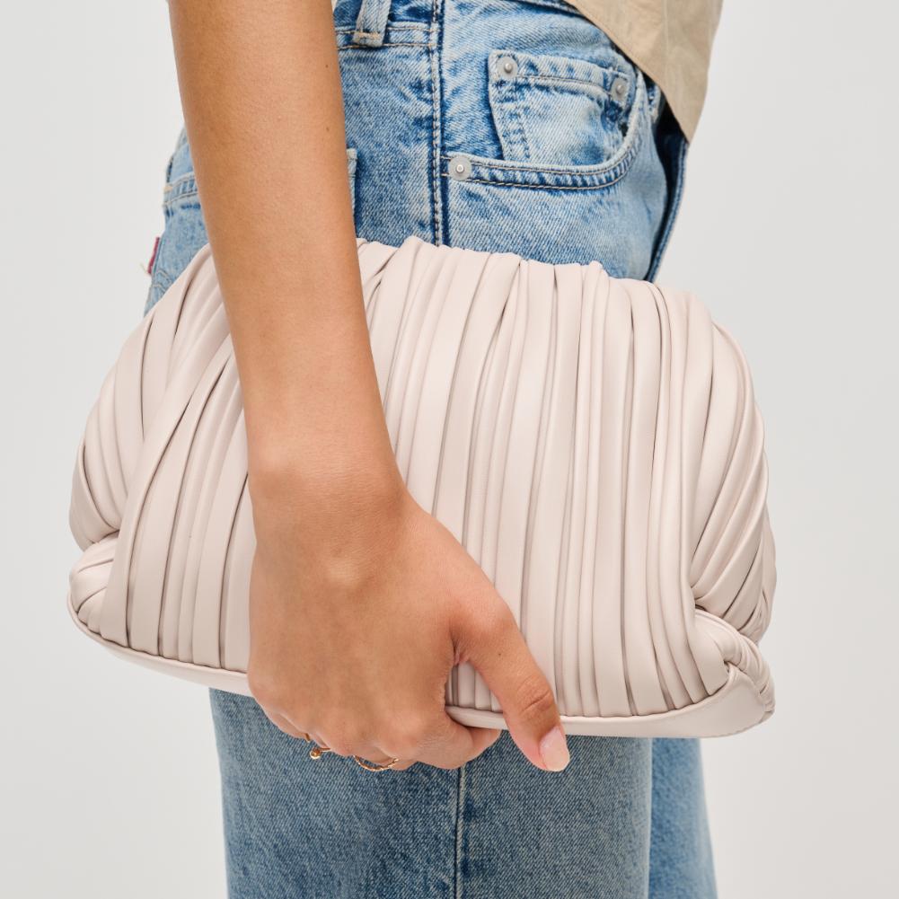 Woman wearing Oatmilk Urban Expressions Philippa Clutch 840611193841 View 1 | Oatmilk