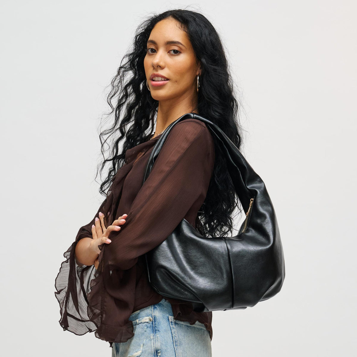 Woman wearing Black Urban Expressions Sara Hobo 840611199225 View 1 | Black