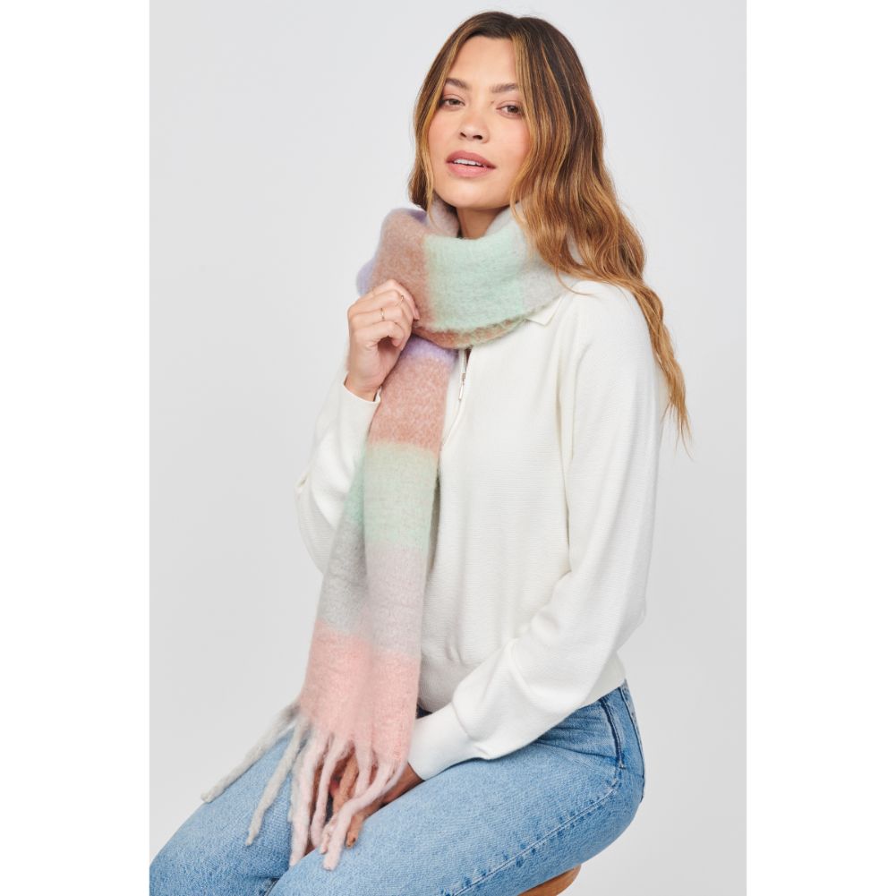 Woman wearing Pink Multi Urban Expressions MAGGIO Scarves 840611103987 View 2 | Pink Multi
