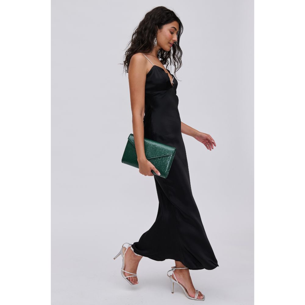 Woman wearing Hunter Green Urban Expressions Riva Clutch 840611114570 View 3 | Hunter Green