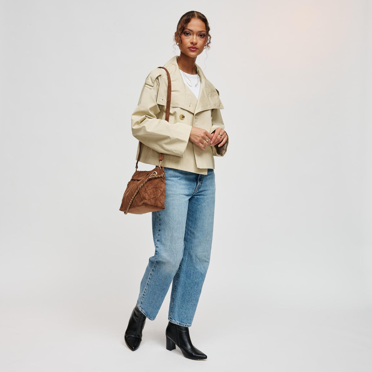 Woman wearing Brown Urban Expressions Crew Hobo 840504213724 View 4 | Brown