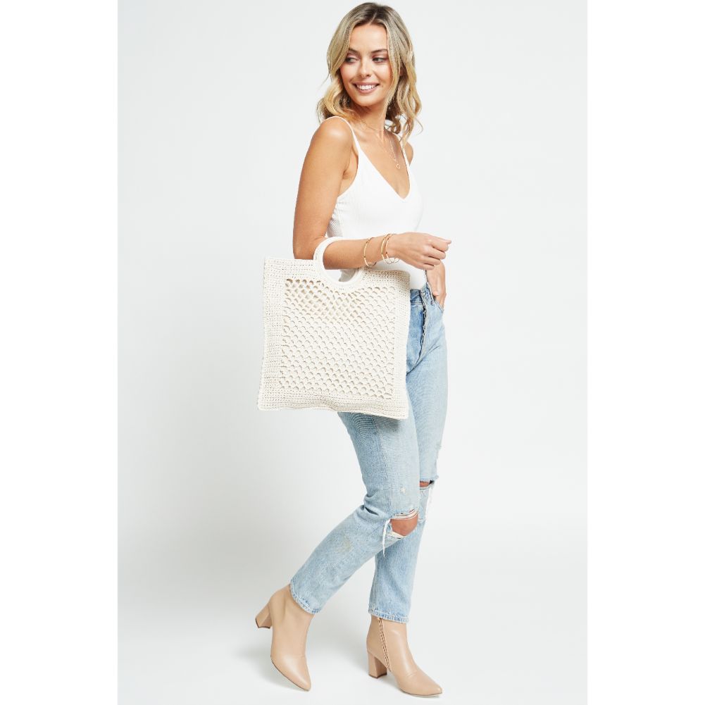 Woman wearing Ivory Urban Expressions Bermuda Tote 840611181718 View 3 | Ivory