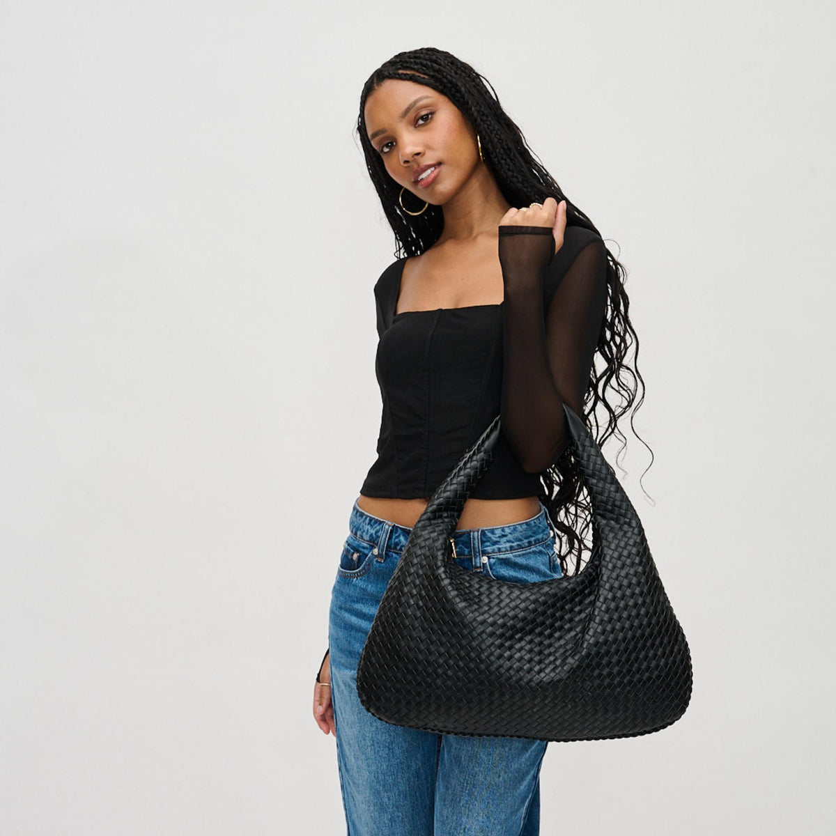 Woman wearing Black Urban Expressions Laverne Hobo 840611130112 View 2 | Black
