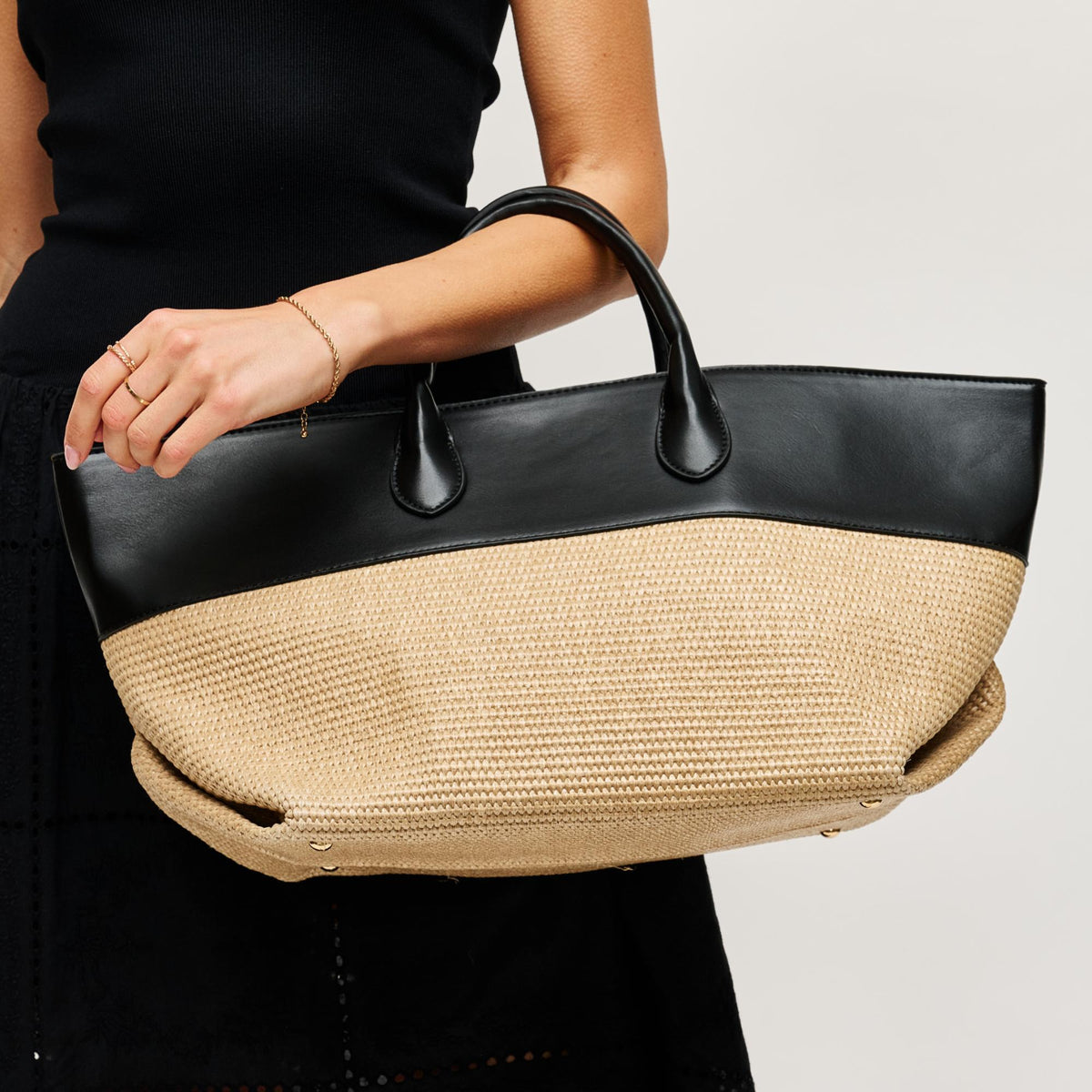 Woman wearing Natural Black Urban Expressions Kingston Tote 840504205675 View 2 | Natural Black