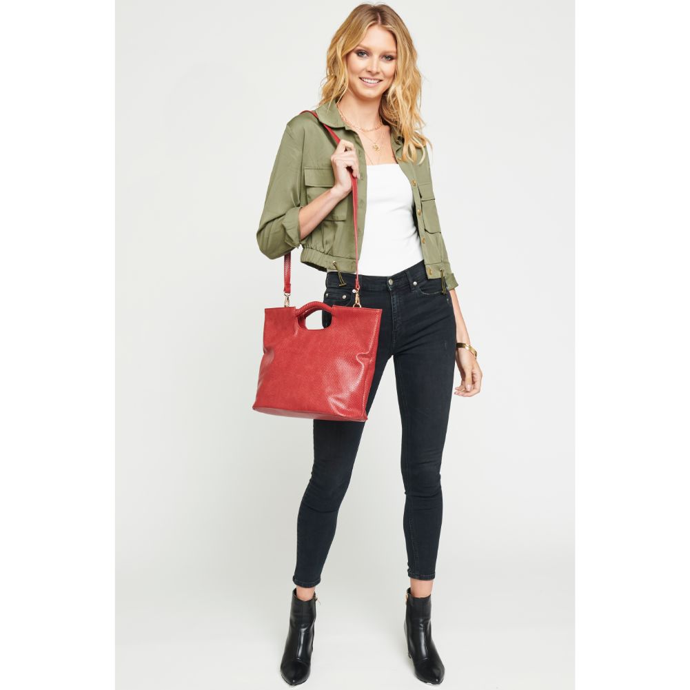 Woman wearing Red Urban Expressions Silas Tote 840611166845 View 3 | Red