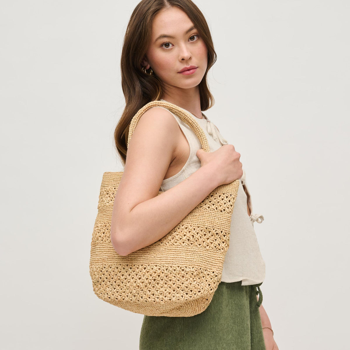 Woman wearing Natural Urban Expressions Brynn Tote 840611153852 View 2 | Natural