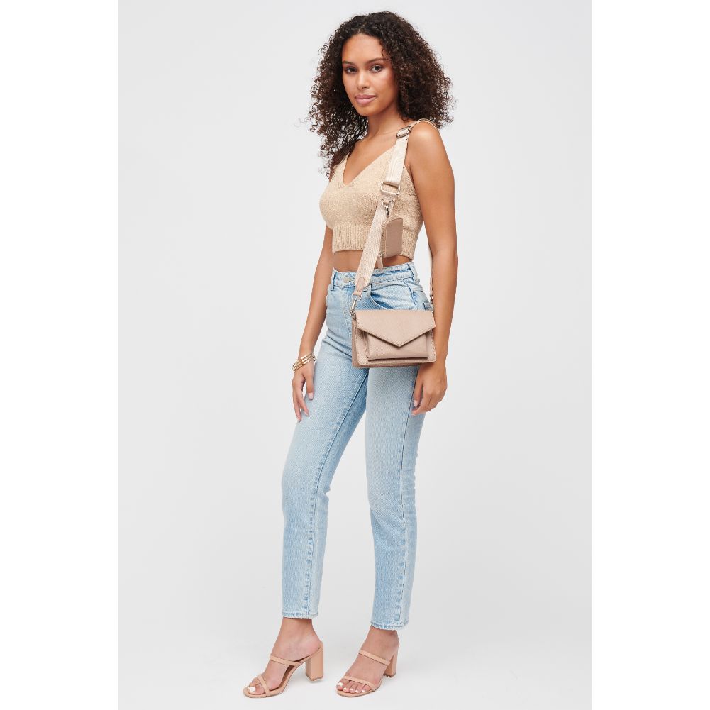 Woman wearing Nude Urban Expressions Fannie Crossbody 840611185419 View 3 | Nude