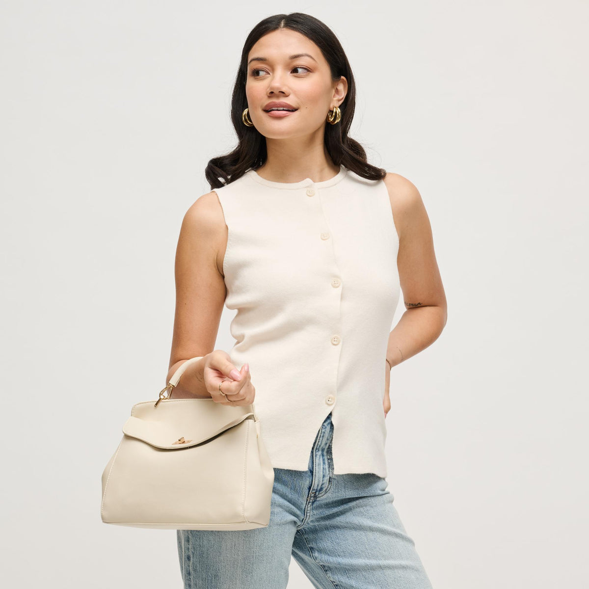 Woman wearing Ivory Urban Expressions Liza Crossbody 840504208263 View 3 | Ivory