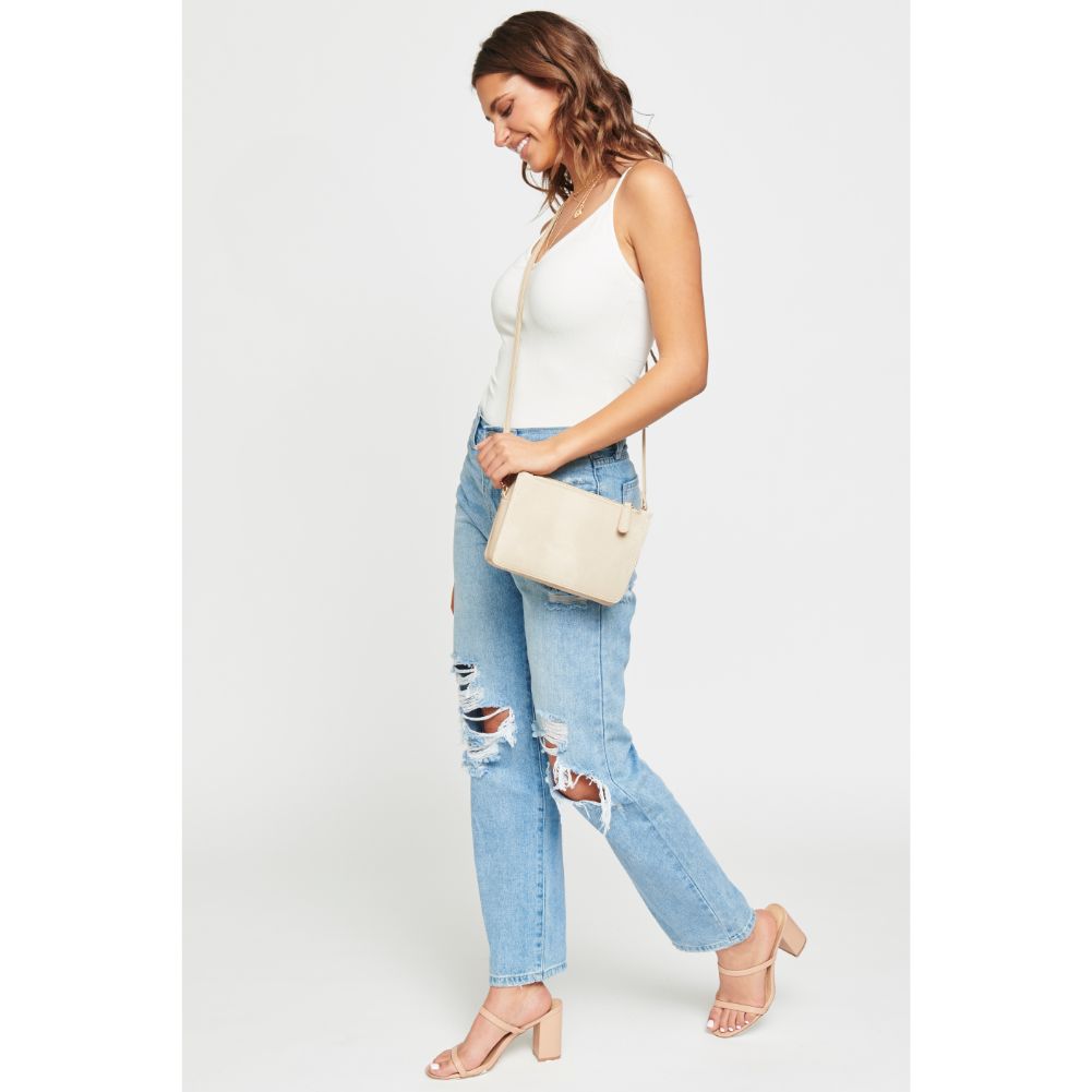 Woman wearing Cream Urban Expressions Rayna Snake Crossbody NA-840611164032 View 3 | Cream