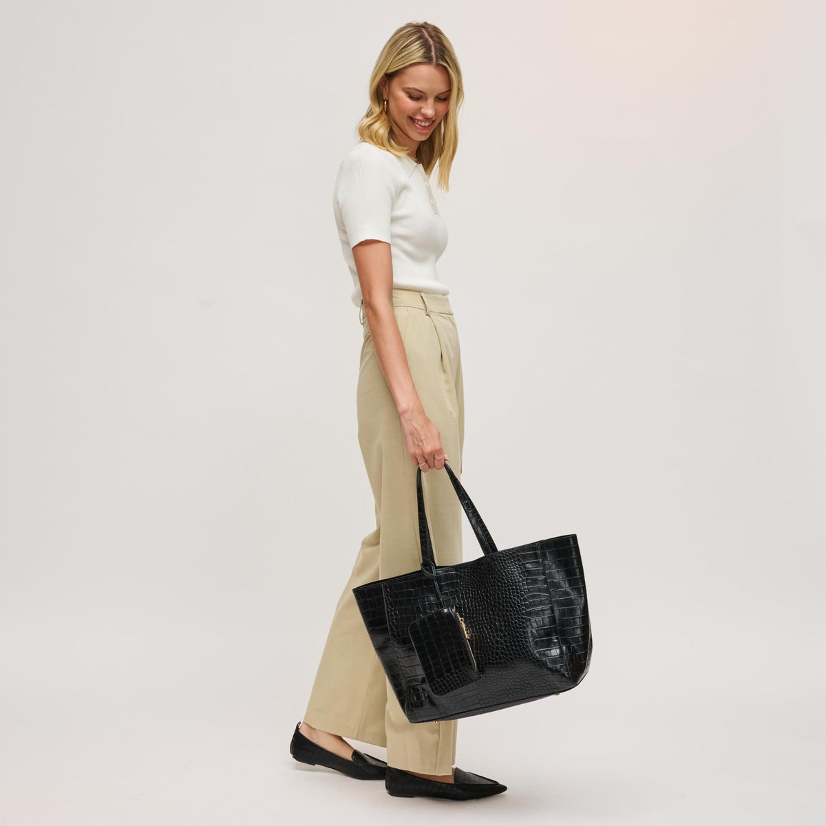 Woman wearing Black Urban Expressions Tiffany Tote 840611198976 View 2 | Black