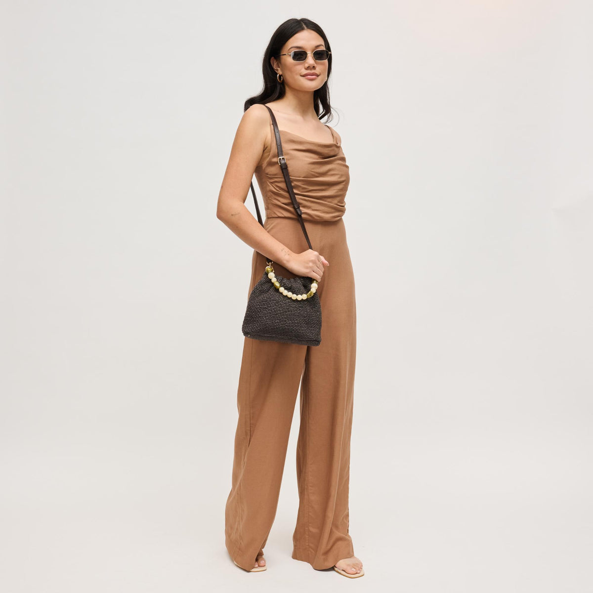 Woman wearing Chocolate Urban Expressions Emery Crossbody 840504206368 View 3 | Chocolate
