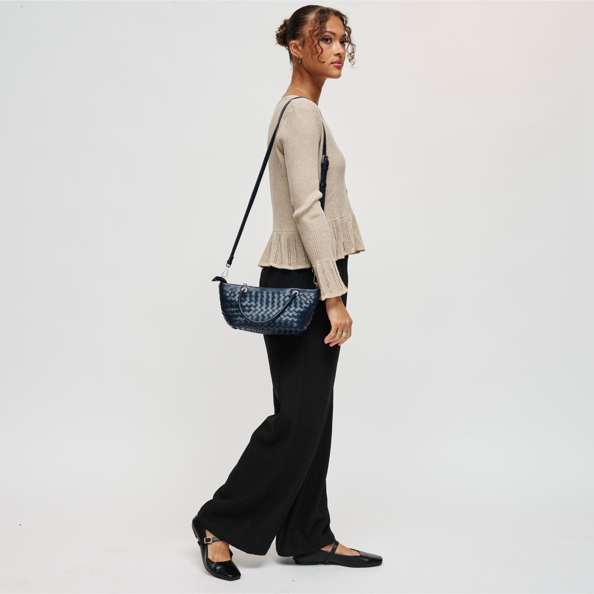 Woman wearing Midnight Urban Expressions Otto Crossbody 840504214073 View 4 | Midnight