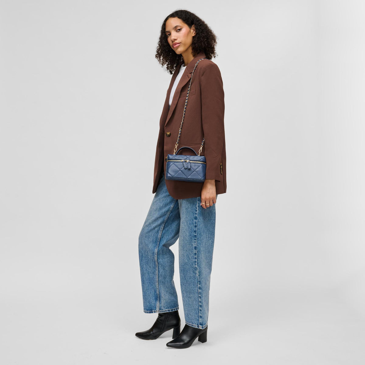 Woman wearing Navy Urban Expressions Snow Crossbody 840504215360 View 4 | Navy
