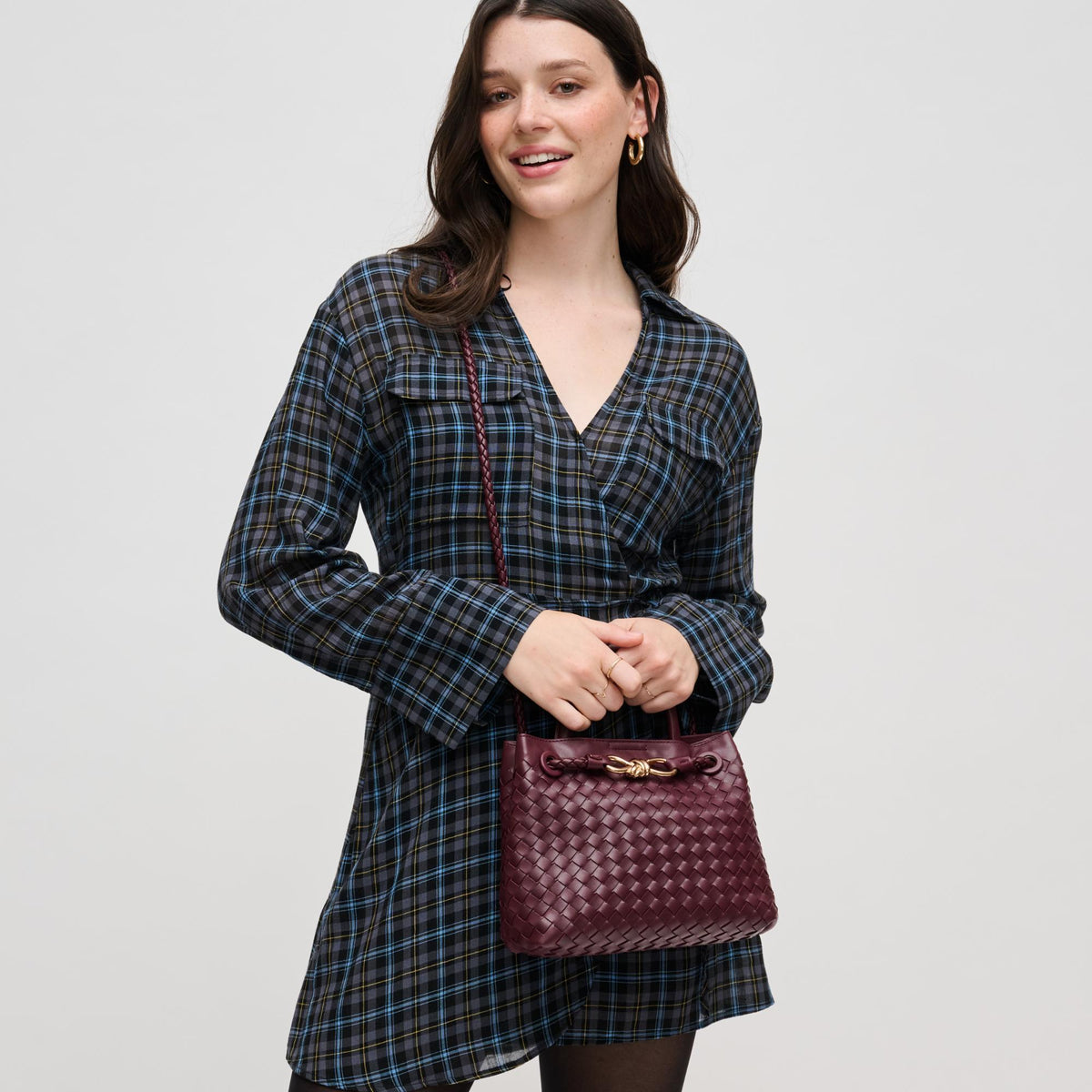 Woman wearing Wine Urban Expressions Blakely Crossbody 840611124142 View 1 | Wine