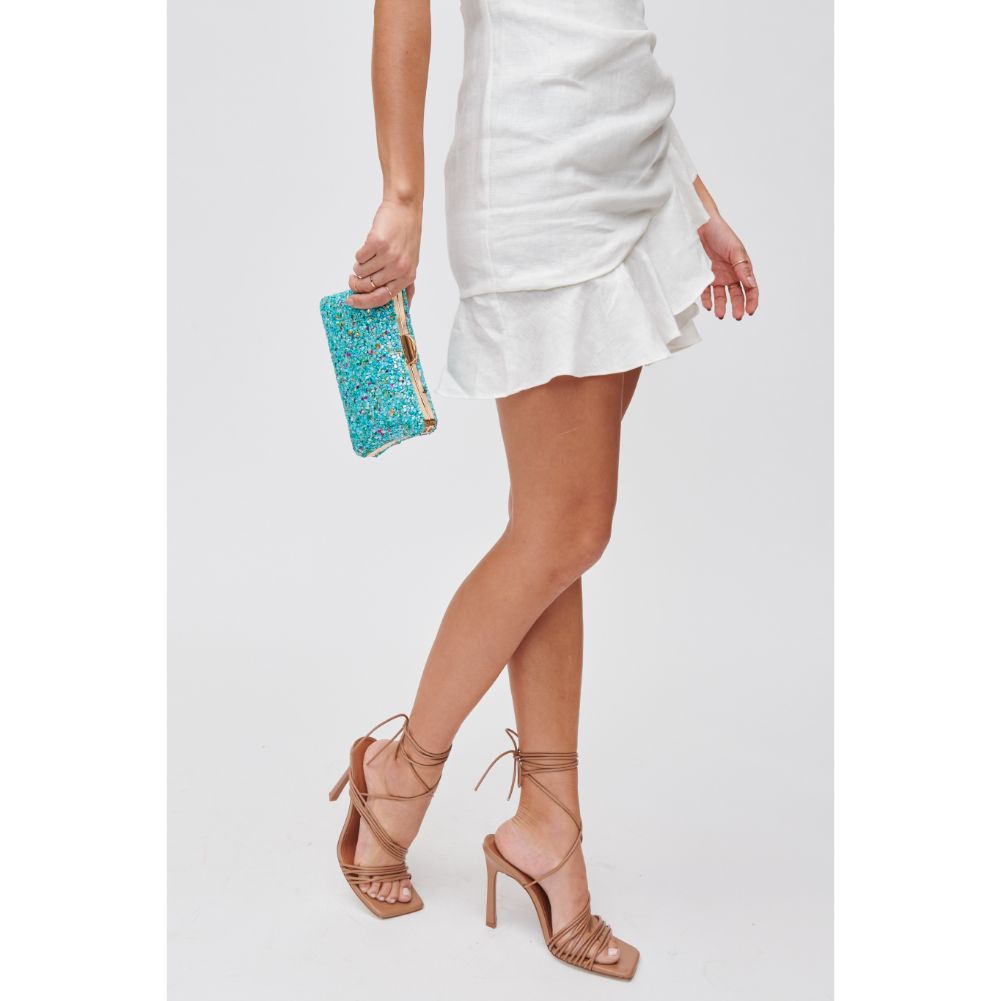 Woman wearing Blue Urban Expressions Shelley Evening Bag 840611118226 View 2 | Blue