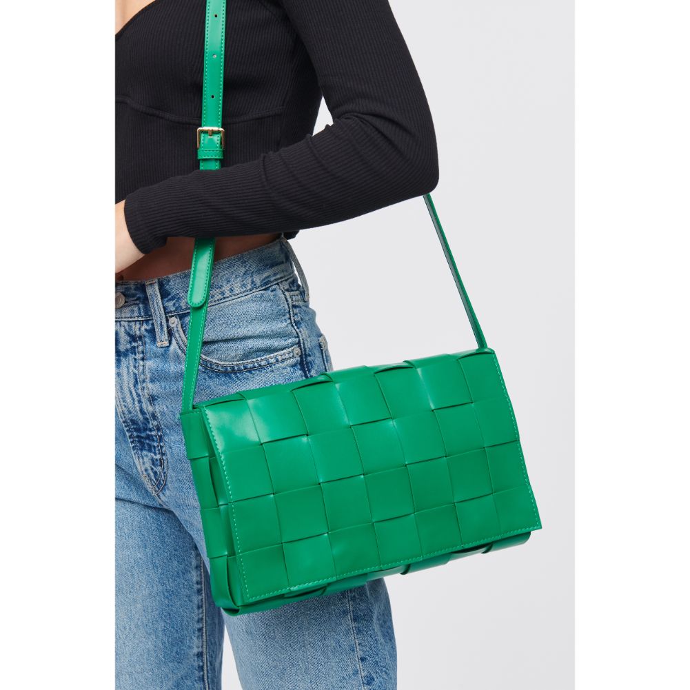 Woman wearing Kelly Green Urban Expressions Olga - Woven Crossbody 818209019309 View 1 | Kelly Green