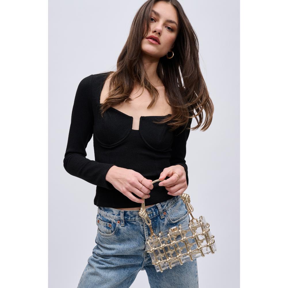 Woman wearing Gold Urban Expressions Mavis Evening Bag 840611191694 View 2 | Gold