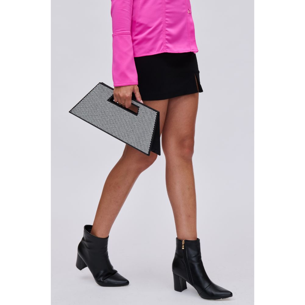 Woman wearing Silver Black Urban Expressions Zinc Evening Bag 840611114334 View 2 | Silver Black