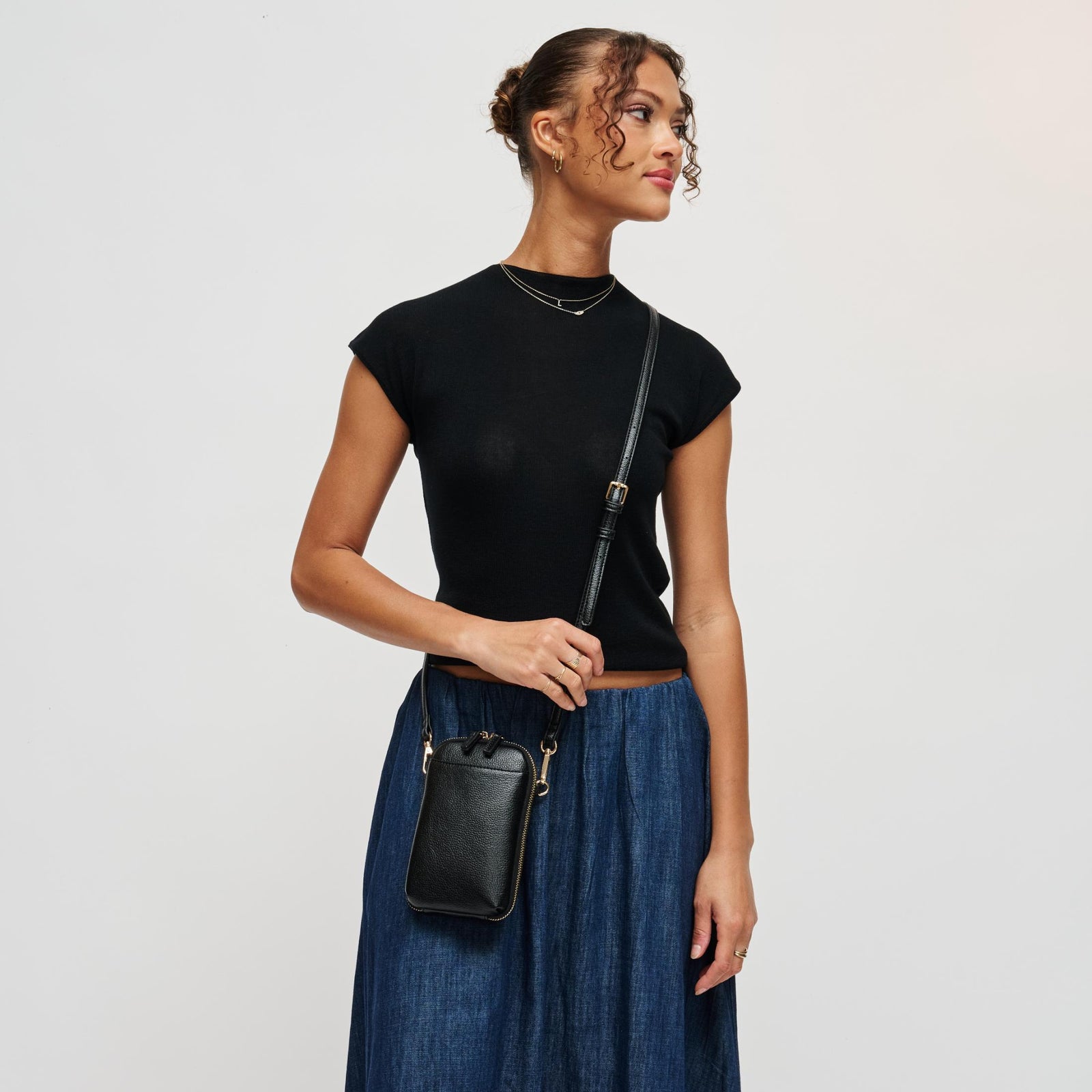 Woman wearing Black Urban Expressions Karen Cell Phone Crossbody 840504212765 View 1 | Black