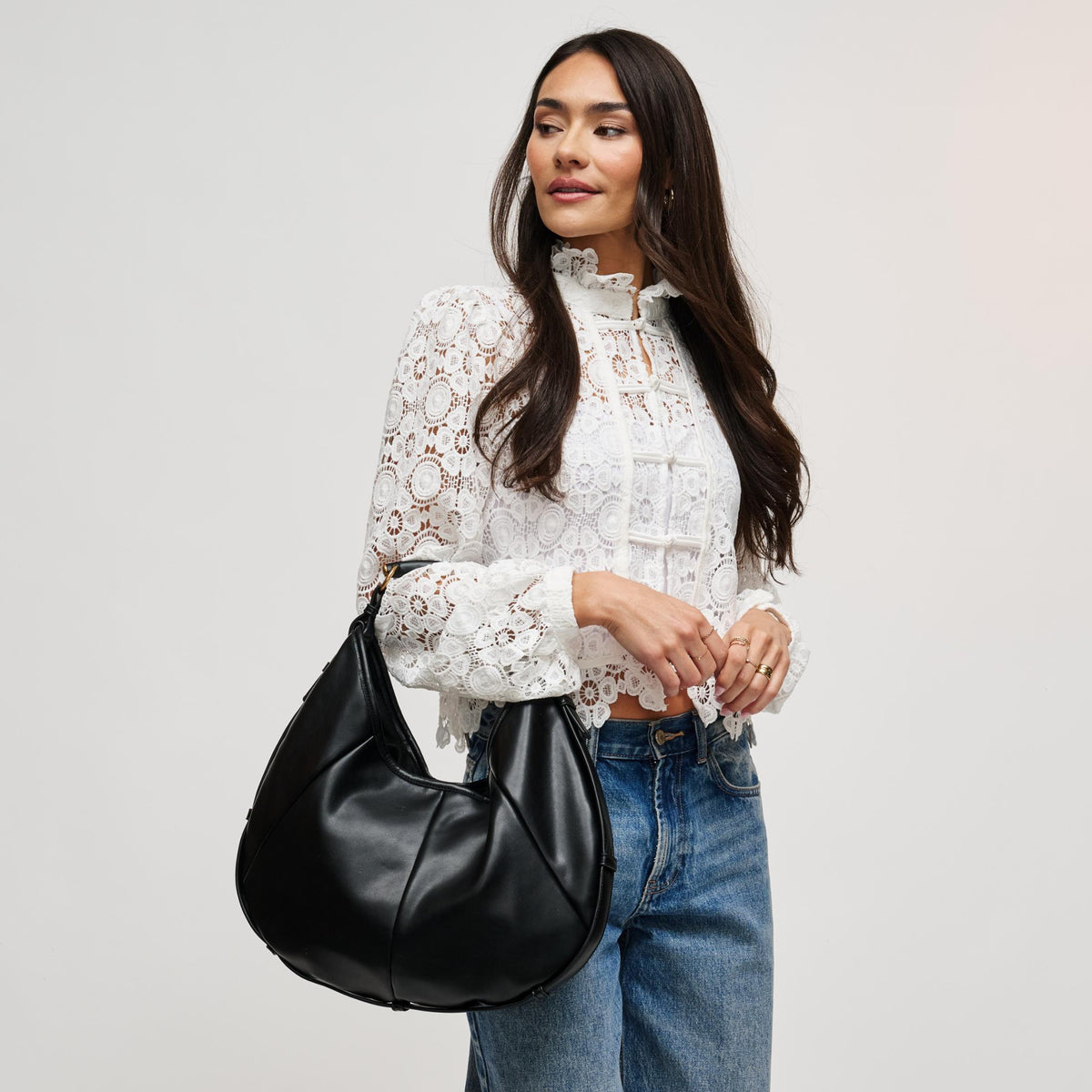 Woman wearing Black Urban Expressions McCarthy - Large Hobo 840504211942 View 1 | Black