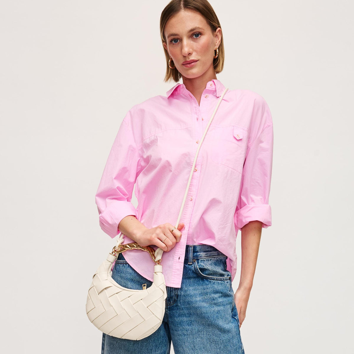 Woman wearing Oatmilk Urban Expressions Pamela Crossbody 840611147462 View 1 | Oatmilk