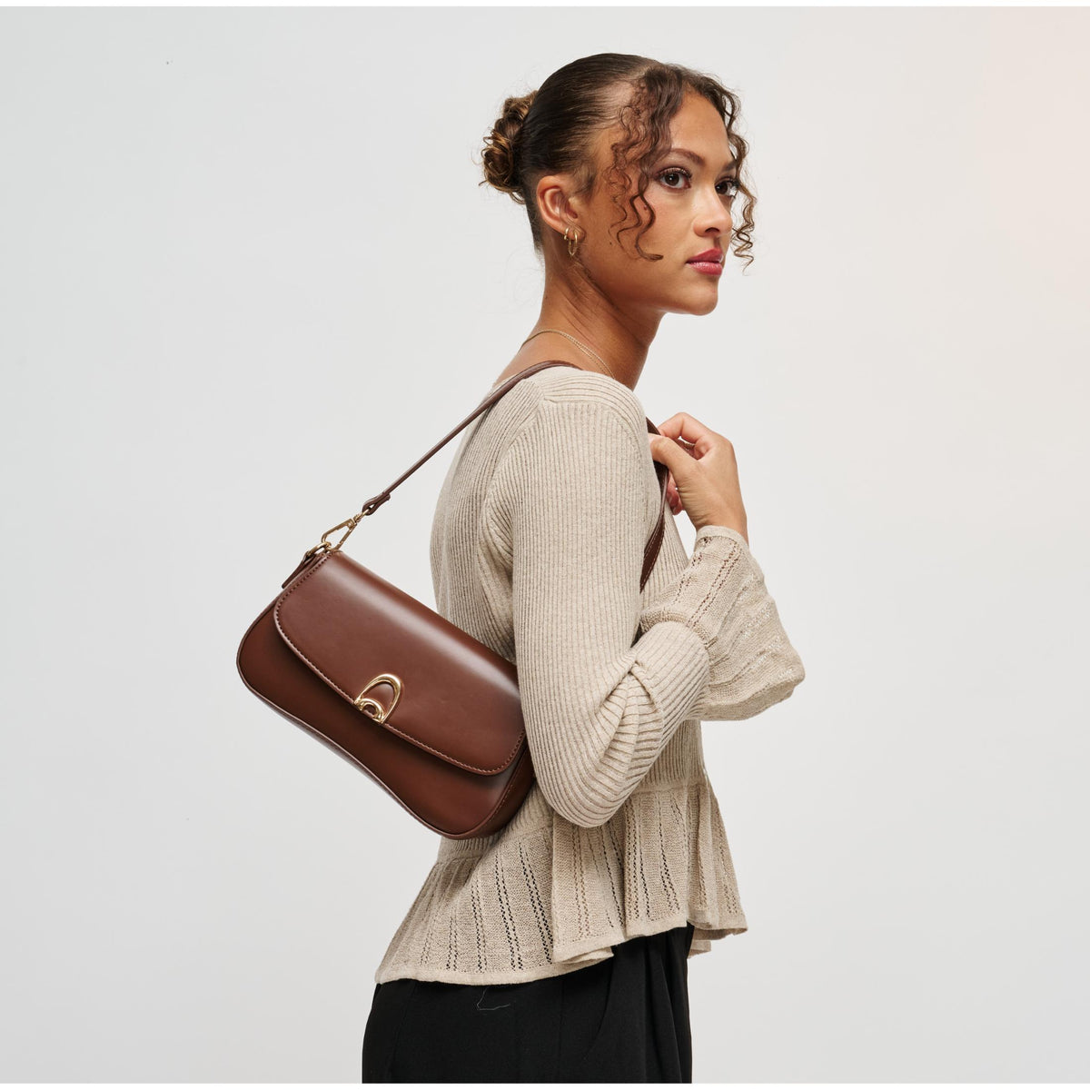 Woman wearing Chocolate Urban Expressions Langdon Shoulder Bag 840504212734 View 1 | Chocolate