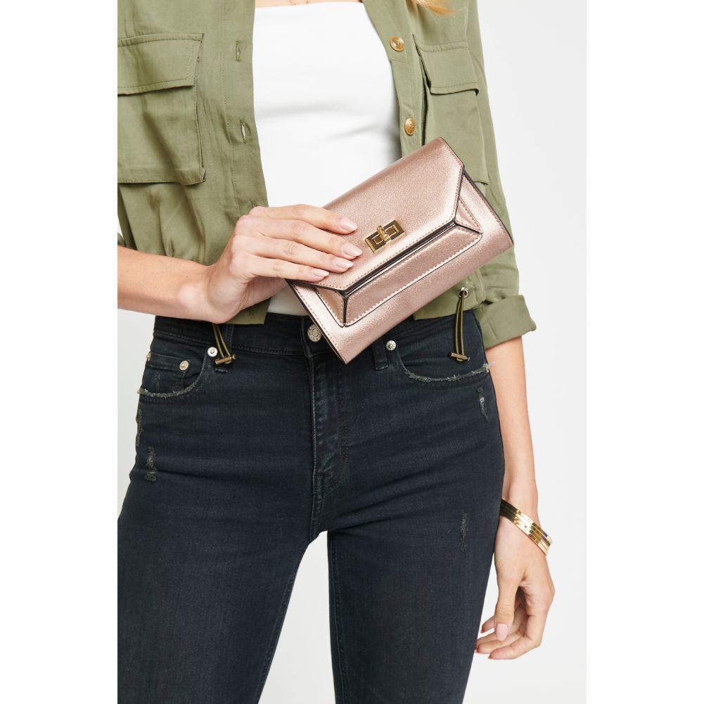 Woman wearing Rose Gold Urban Expressions Maggie Belt Bag NA-840611156426 View 3 | Rose Gold