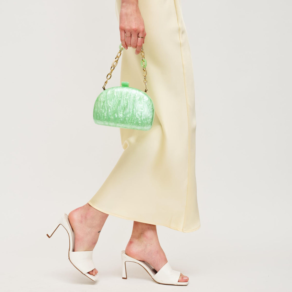 Woman wearing Light Green Urban Expressions Morgan Evening Bag 840611151506 View 2 | Light Green