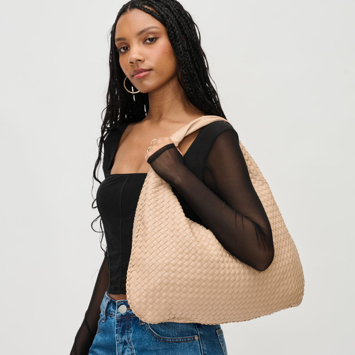 Woman wearing Natural Urban Expressions Laverne Hobo 840611130136 View 2 | Natural
