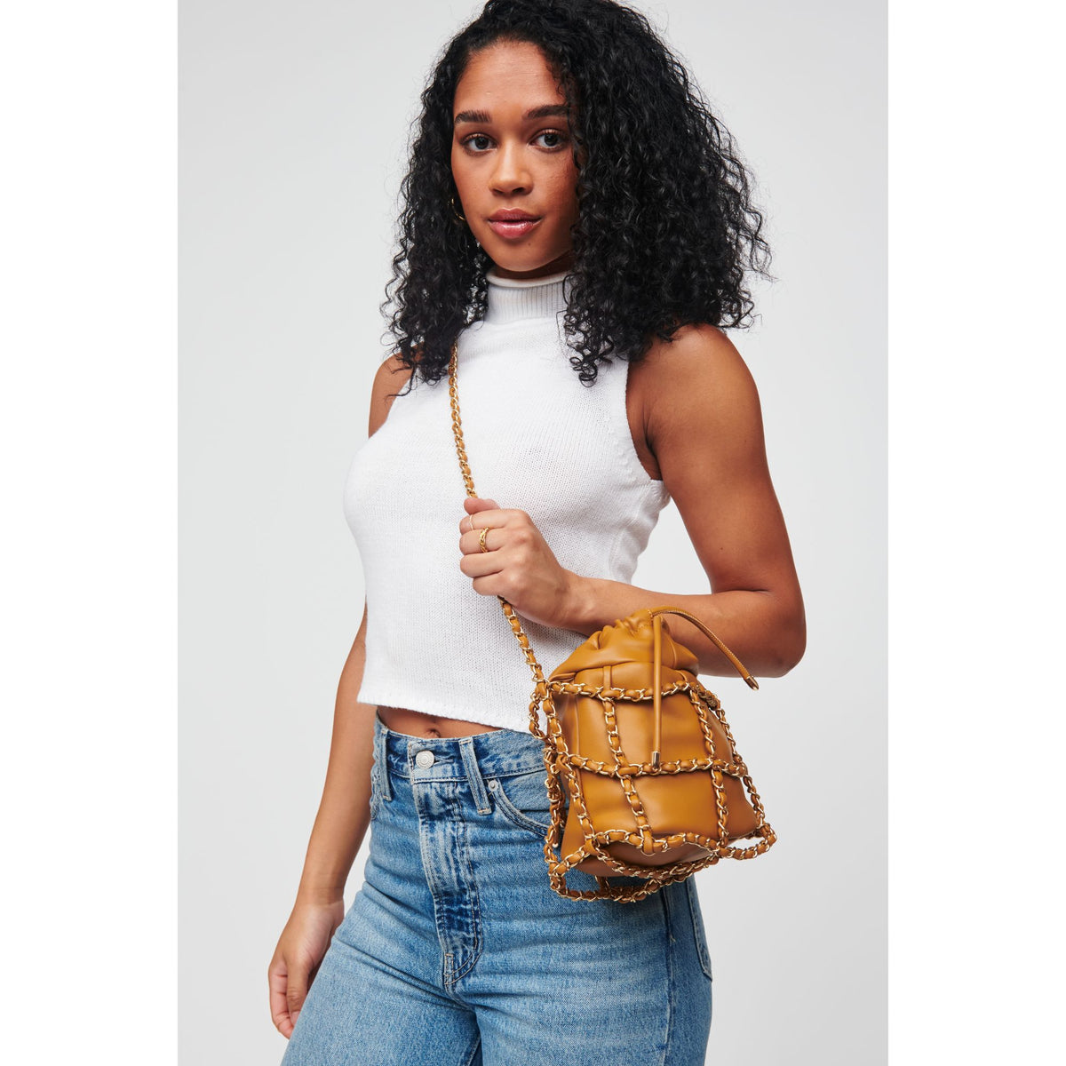 Woman wearing Caramel Urban Expressions Moira Crossbody 818209012324 View 2 | Caramel