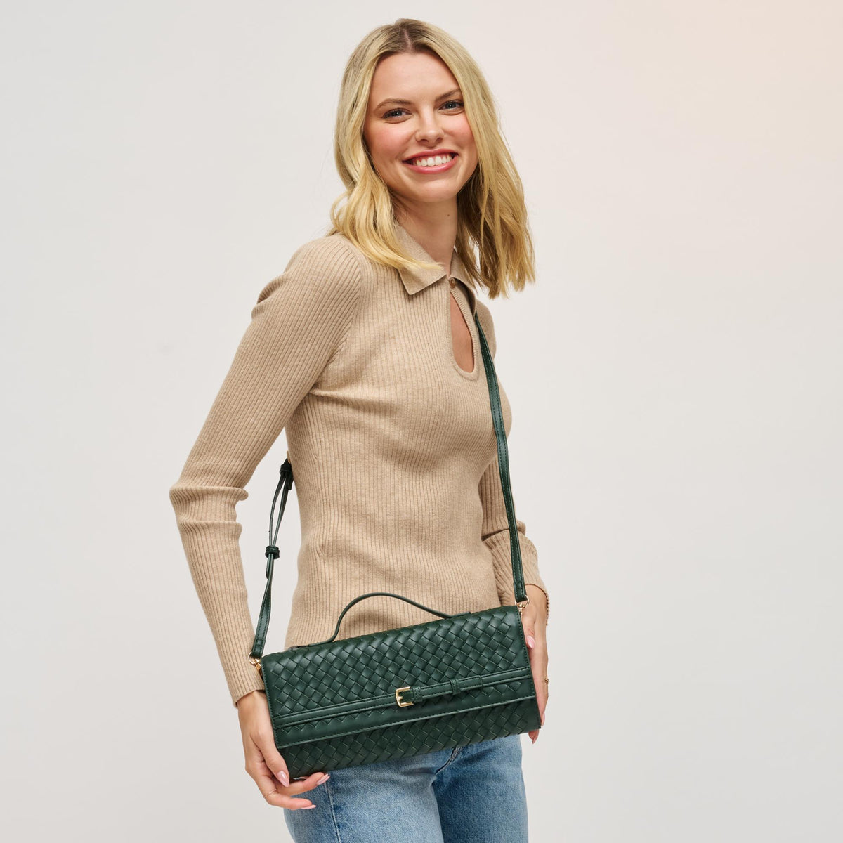 Woman wearing Forest Urban Expressions Emerson Crossbody 840611198341 View 2 | Forest