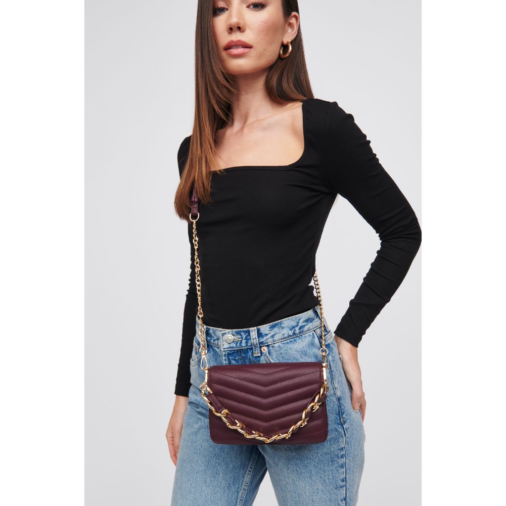 Woman wearing Merlot Urban Expressions Genny - Chevron Stitch Crossbody 818209017190 View 1 | Merlot