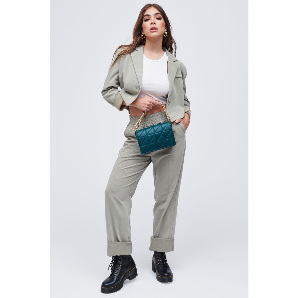 Woman wearing Hunter Green Urban Expressions Alani Crossbody 818209011488 View 4 | Hunter Green