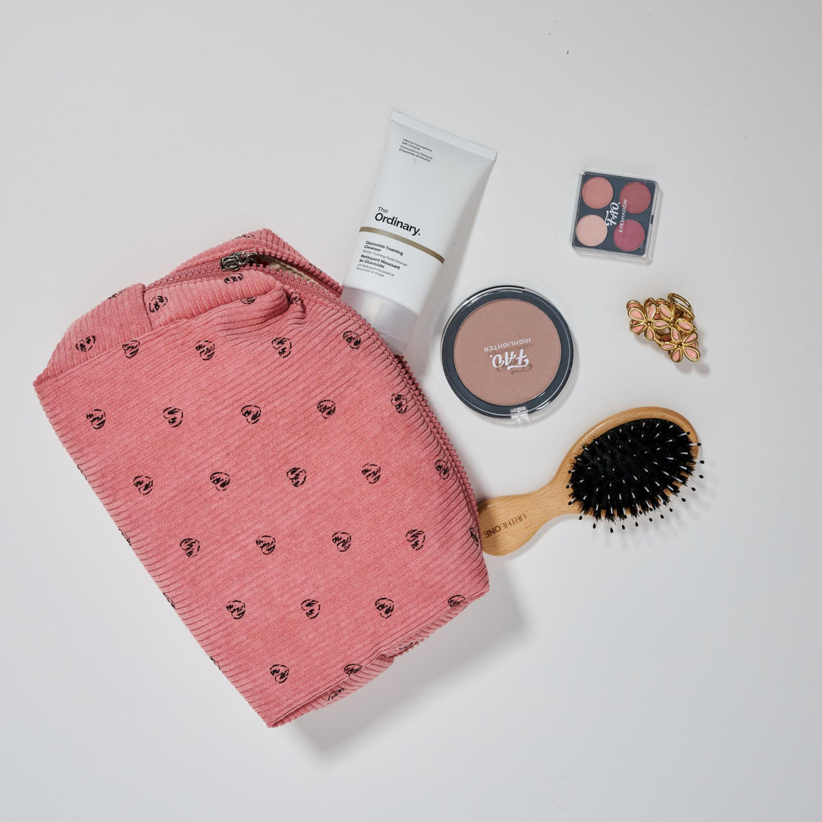 Woman wearing Blush Urban Essentials Cozy Crush - Corduroy Cosmetic & Travel Organizer Pouch 840611196934 View 1 | Blush