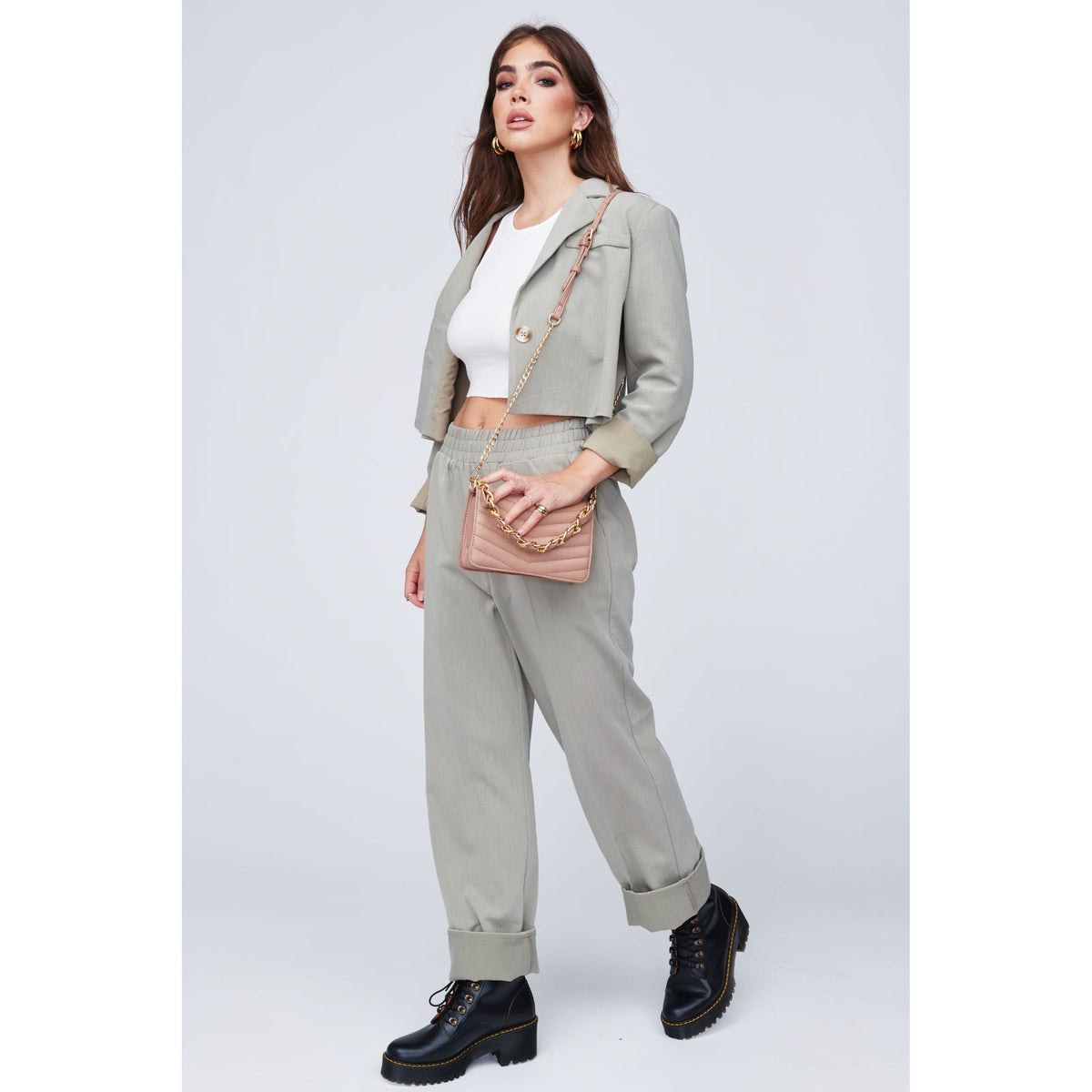 Woman wearing Natural Urban Expressions Genny - Chevron Stitch Crossbody 818209011075 View 3 | Natural