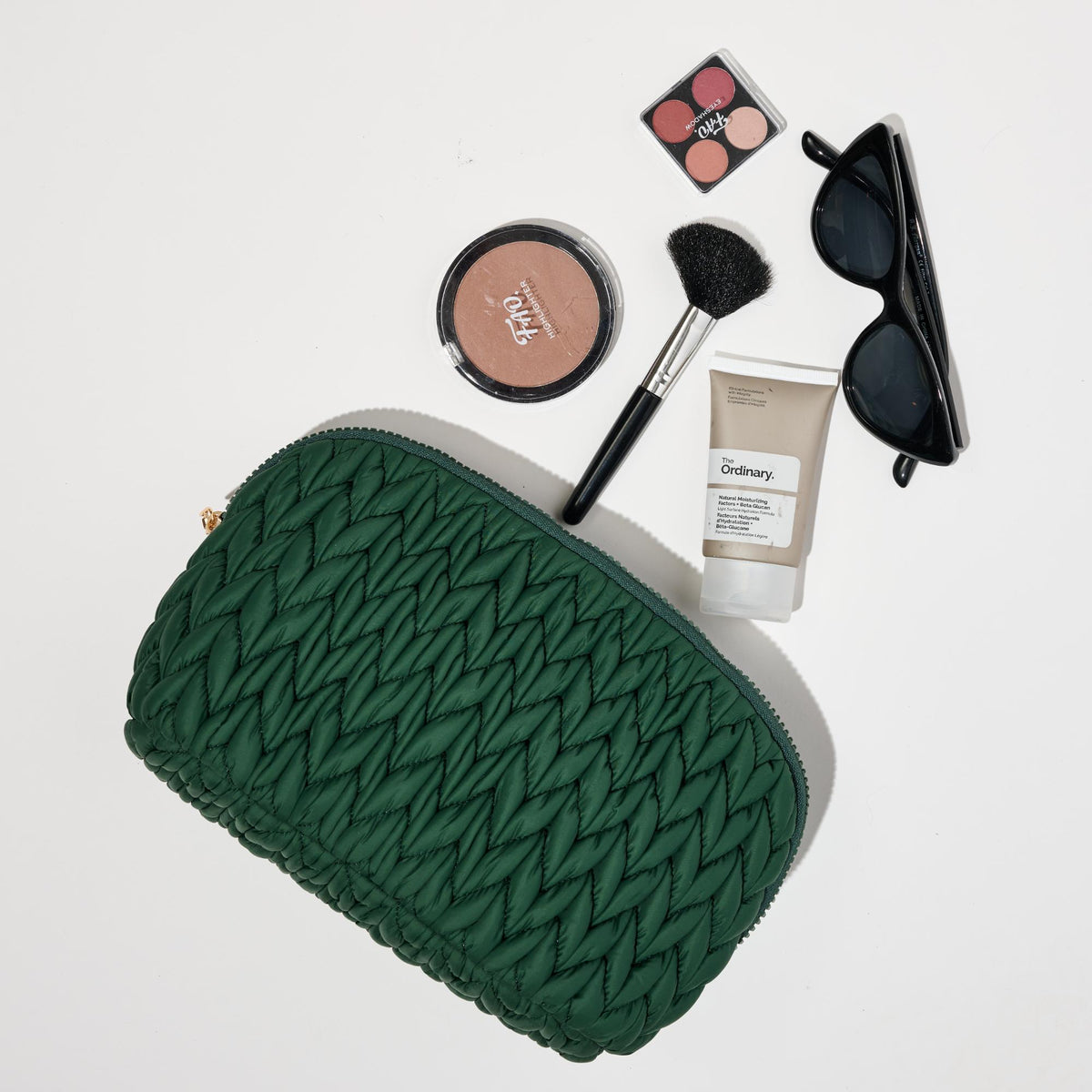 Woman wearing Emerald Urban Essentials Celisse Cosmetic & Travel Organizer Dome Pouch 840611197153 View 1 | Emerald